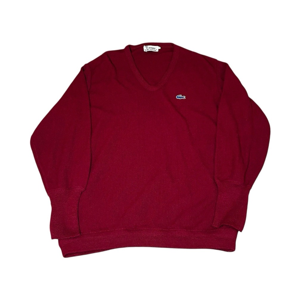 Vtg Izod Lacoste Red Acrylic Sweater Men's Sz Large V Neck